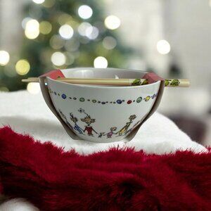 Dr. Seuss The Grinch 20oz Ramen Noodle Bowl With 6in Chopsticks NEW